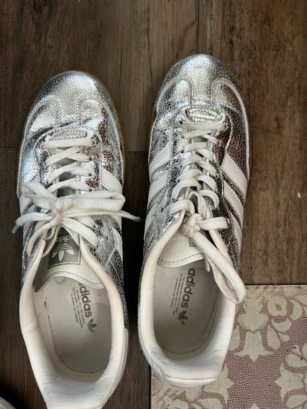 adidas Metallic Silver Samba Sneakers with White Stripes